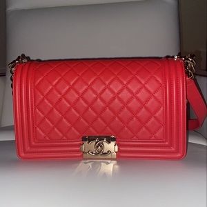 Red Chanel boy handbag